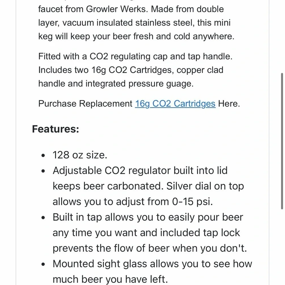 GrowlerWerks Pressurized Stainless Steel Copper Growler with Faucet – 128 oz